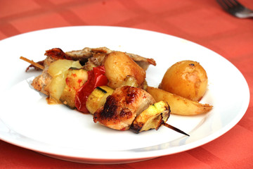 Grilled meal and vegetables