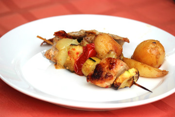 Grilled meal and vegetables