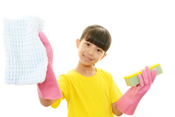 お掃除をする女の子