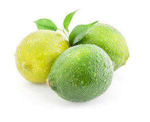 Fresh lime with leaves, Isolated on white background