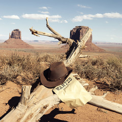 Brown cowboy hat in front of Monument Valley