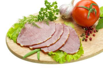Ripe fresh ham with vegetables