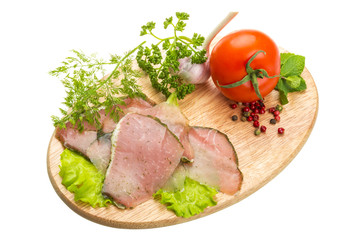 Ripe fresh ham with vegetables