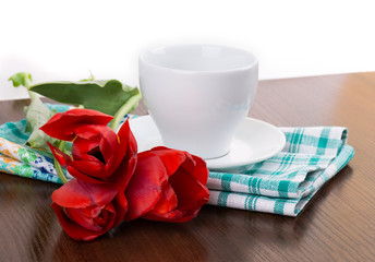 towel, mug, flower