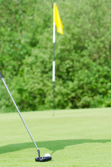 Obraz premium einlochen auf dem golfplatz