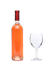 Full pink wine bottle and glass goblet