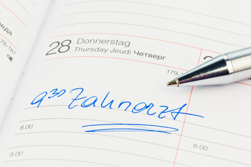 Eintrag im Kalender: Zahnarzt