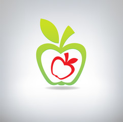 Green and red apple on a grey background. A vector illustration