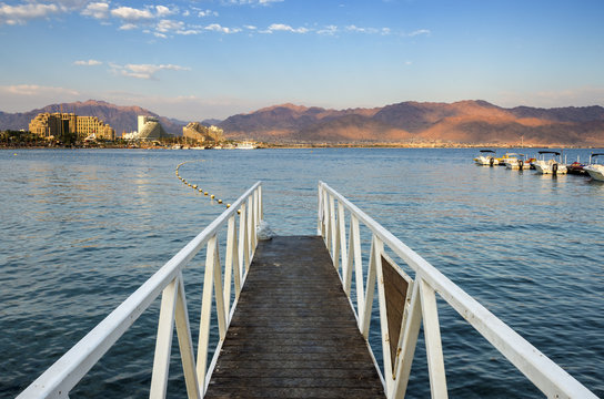 Sandy beach of Eilat - famous resort and tourist city in Israel