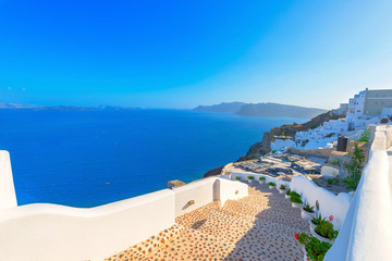 Greece famous Santorini island in Cyclades, panoramic view of tr © korpithas