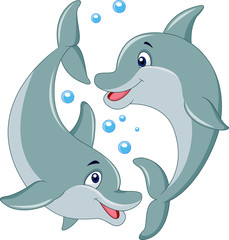 Fototapeta premium Cute dolphin couple cartoon