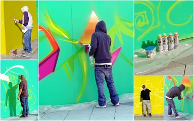 Papier Peint photo Lavable Graffiti graffeur en action