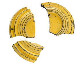 Clay pigeon shooting target - broken, isolated over white