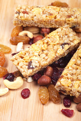Cereal granola bars with nuts and dried fruit