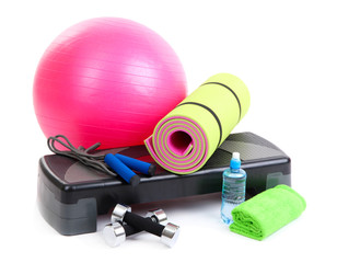 Different tools for fitness isolated on white
