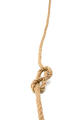 A brown rope with a knot isolated on white background