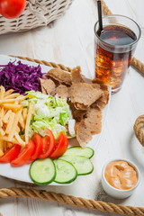 Kebab base meal on a plate