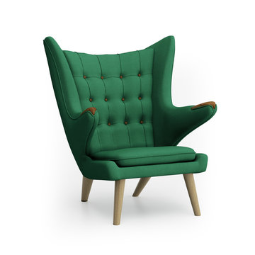 Isolated green classic armchair, icon of danish design