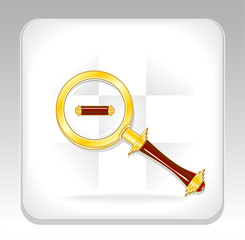 Gold magnifier icon or button with minus