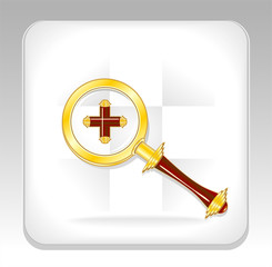Gold magnifier icon or button with plus