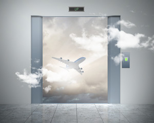 elevator doors and the natural landscape