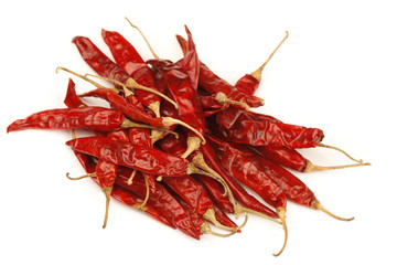 Dried Red hot Chilli Pepper on white Background