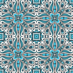 Abstract seamless pattern, blue fabric ornament