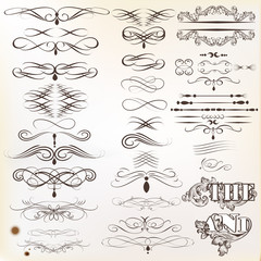Collection of  vintage calligraphic design elements and page dec