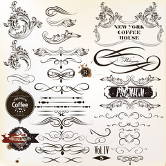 Vector set of vintage calligraphic elements and page decorations