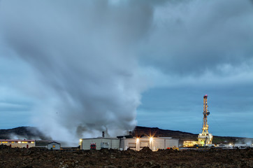 Geothermal power plant at night
