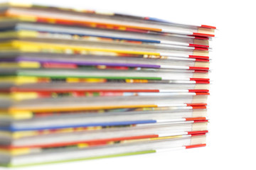 High books stack isolated on white background