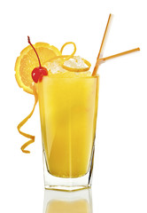 cocktail with ice and orange in a longdrink glass