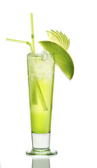 cocktail with ice melon and apple in a longdrink glass