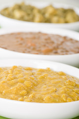 Dal Tadka, Dal Makhani & Aloo Saag.  Asian vegetarian curries.