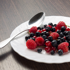 Frsh Berries in White Saucer with Spoon
