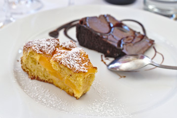 Two cakes on a white plate