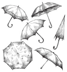Set of umbrella drawings, hand-drawn © kamenuka