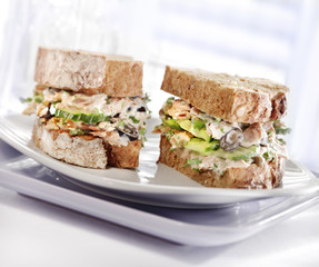 tuna sandwich with brown bread served on a plate