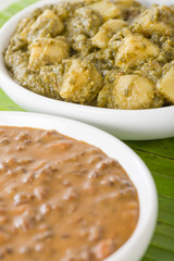 Aloo Sag & Dal Makhani: Potatoes with spinach & Lentil curry