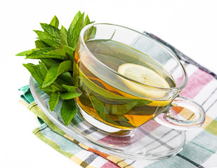 herbal mint tea on a white background