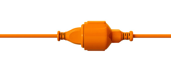 Orange connection cable - plugged-in - obrazy, fototapety, plakaty