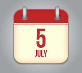 Vector calendar app icon 5 july