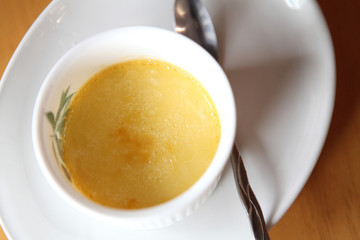 Creme brulee. Traditional French vanilla cream dessert with frui