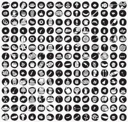 Collection of 196 food and kitchen doodled icons