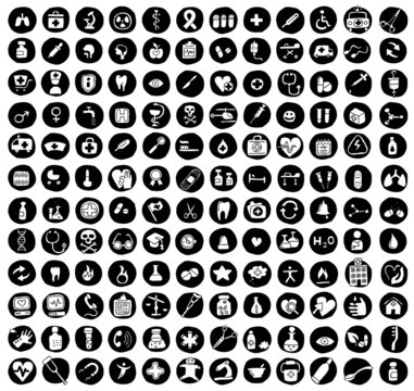 Collection of 144 healt and medicine doodled icons