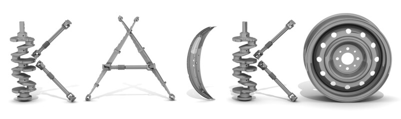 Obraz premium Аббревиатура КАСКО из деталей автомобиля