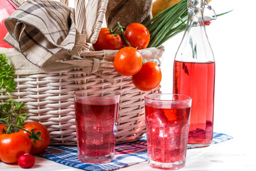 Closeup of picnic basket with vegetables