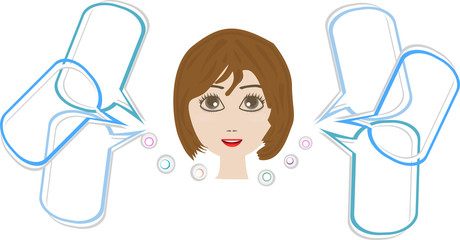 Cute happy woman face with speech bubble