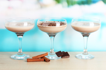 Cream cocktails on brightblue background