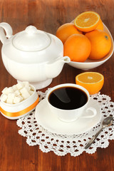 Beautiful white dinner service with oranges